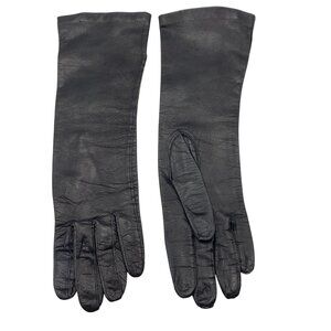 Vintage womens leather mid length gloves size 37 black soft supple driving